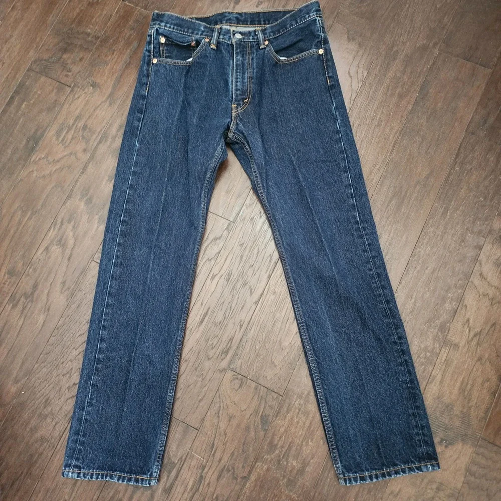 Levis 505 Regular Fit Straight Leg Jeans Dark Wash Indigo Denim 33x32 Mens